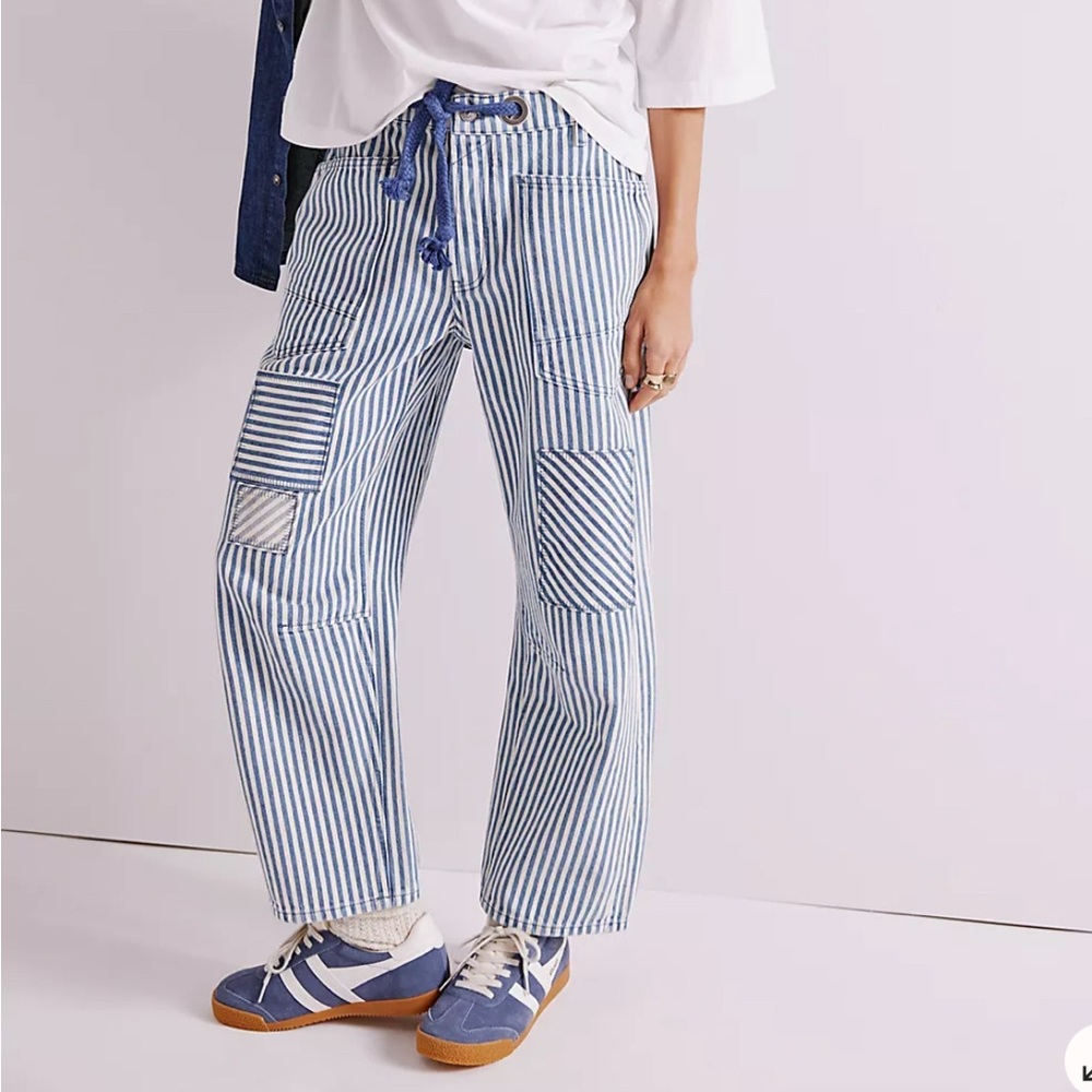 FP Movement by Free People “Moxie” Barrel Jeans in Green and White Relaxed Fit